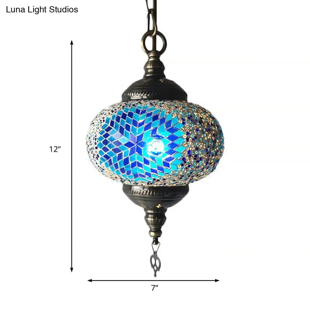 Hanging Pendant Light With Traditional Red/Blue Glass Ideal For Living Room Décor