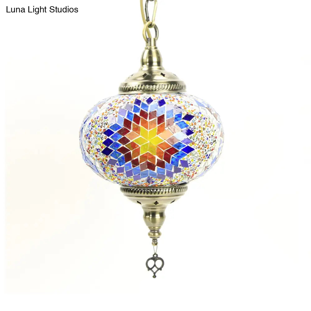 Hanging Pendant Light With Traditional Red/Blue Glass Ideal For Living Room Décor