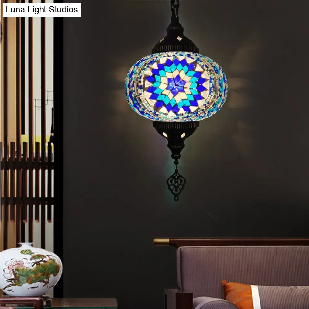 Hanging Pendant Light With Traditional Red/Blue Glass Ideal For Living Room Décor