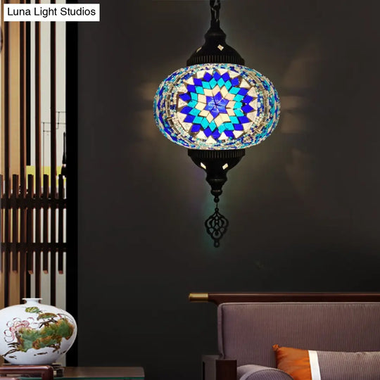 Hanging Pendant Light With Traditional Red/Blue Glass Ideal For Living Room Décor