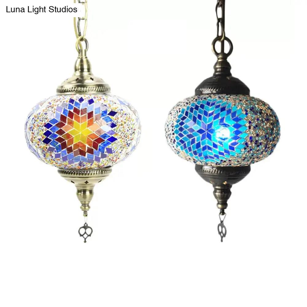 Hanging Pendant Light With Traditional Red/Blue Glass Ideal For Living Room Décor