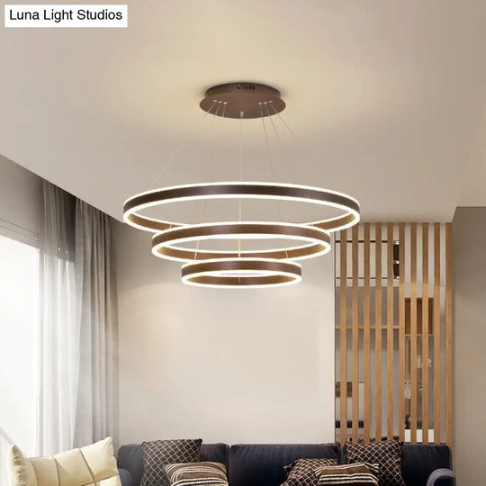 Simplicity 2/3-Tier Coffee Metal Circle Chandelier Lamp With Led For Hanging Pendant In Sit Room