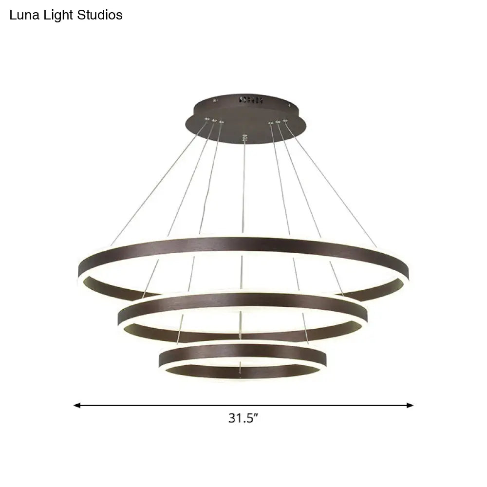 Simplicity 2/3-Tier Coffee Metal Circle Chandelier Lamp With Led For Hanging Pendant In Sit Room