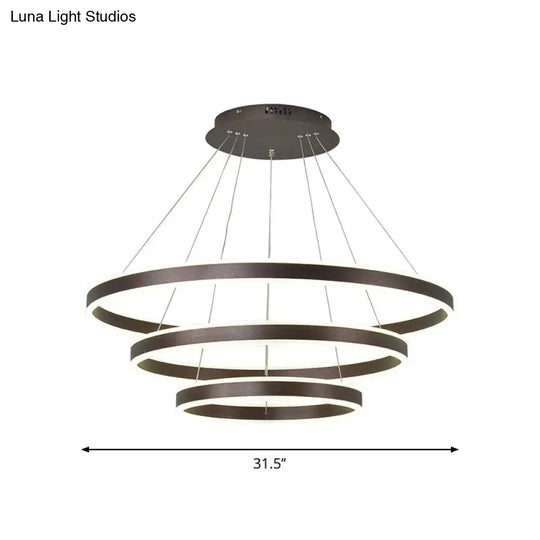 Simplicity 2/3-Tier Coffee Metal Circle Chandelier Lamp With Led For Hanging Pendant In Sit Room