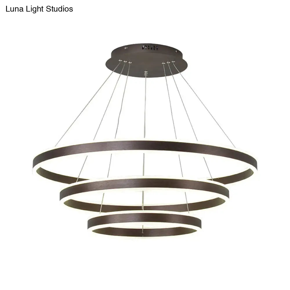 Simplicity 2/3-Tier Coffee Metal Circle Chandelier Lamp With Led For Hanging Pendant In Sit Room