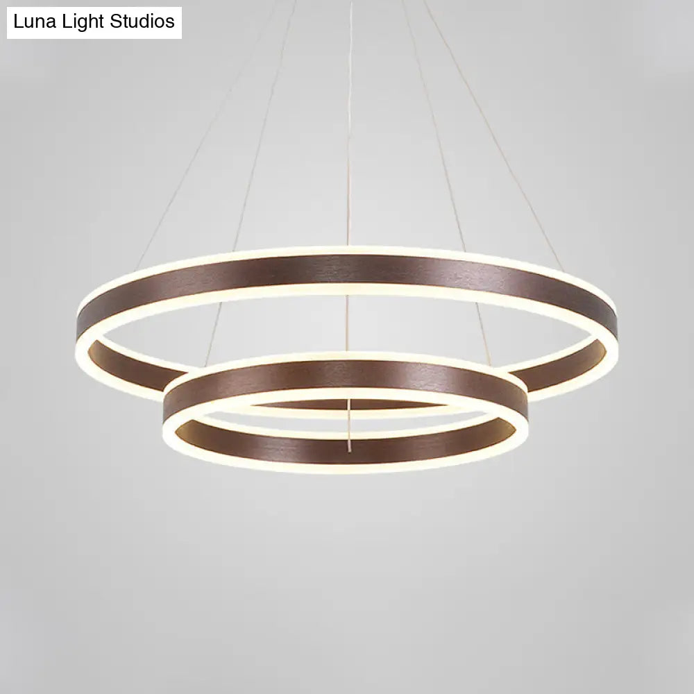 Simplicity 2/3-Tier Coffee Metal Circle Chandelier Lamp With Led For Hanging Pendant In Sit Room