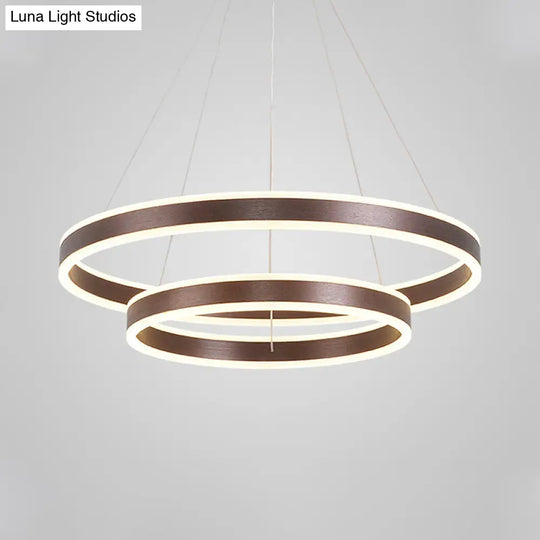 Simplicity 2/3-Tier Coffee Metal Circle Chandelier Lamp With Led For Hanging Pendant In Sit Room