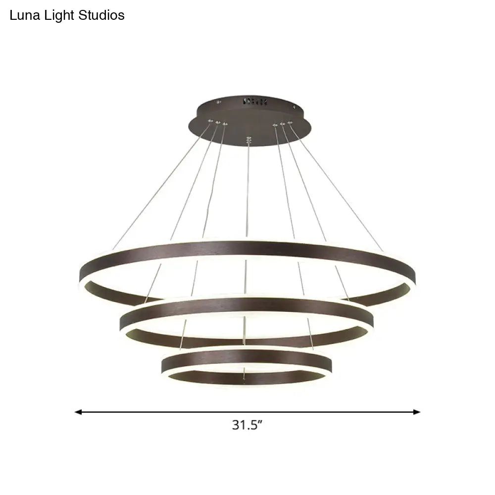 Hanging Pendant Metal Led Circle Chandelier Lamp - Simplicity 2/3-Tier Coffee Finish