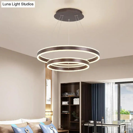 Simplicity 2/3-Tier Coffee Metal Circle Chandelier Lamp With Led For Hanging Pendant In Sit Room / 2