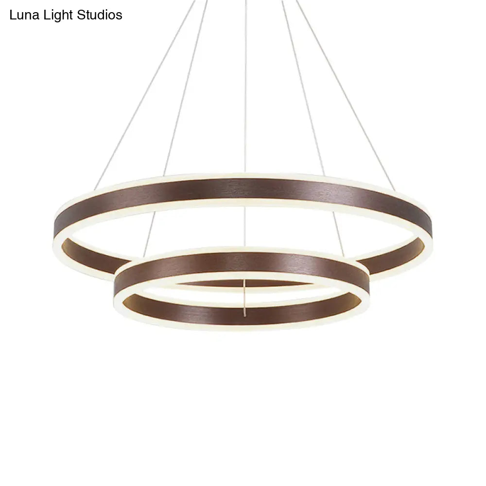 Simplicity 2/3-Tier Coffee Metal Circle Chandelier Lamp With Led For Hanging Pendant In Sit Room