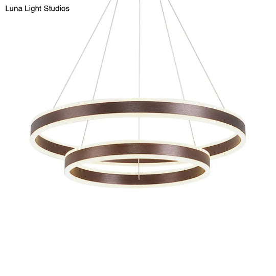 Simplicity 2/3-Tier Coffee Metal Circle Chandelier Lamp With Led For Hanging Pendant In Sit Room