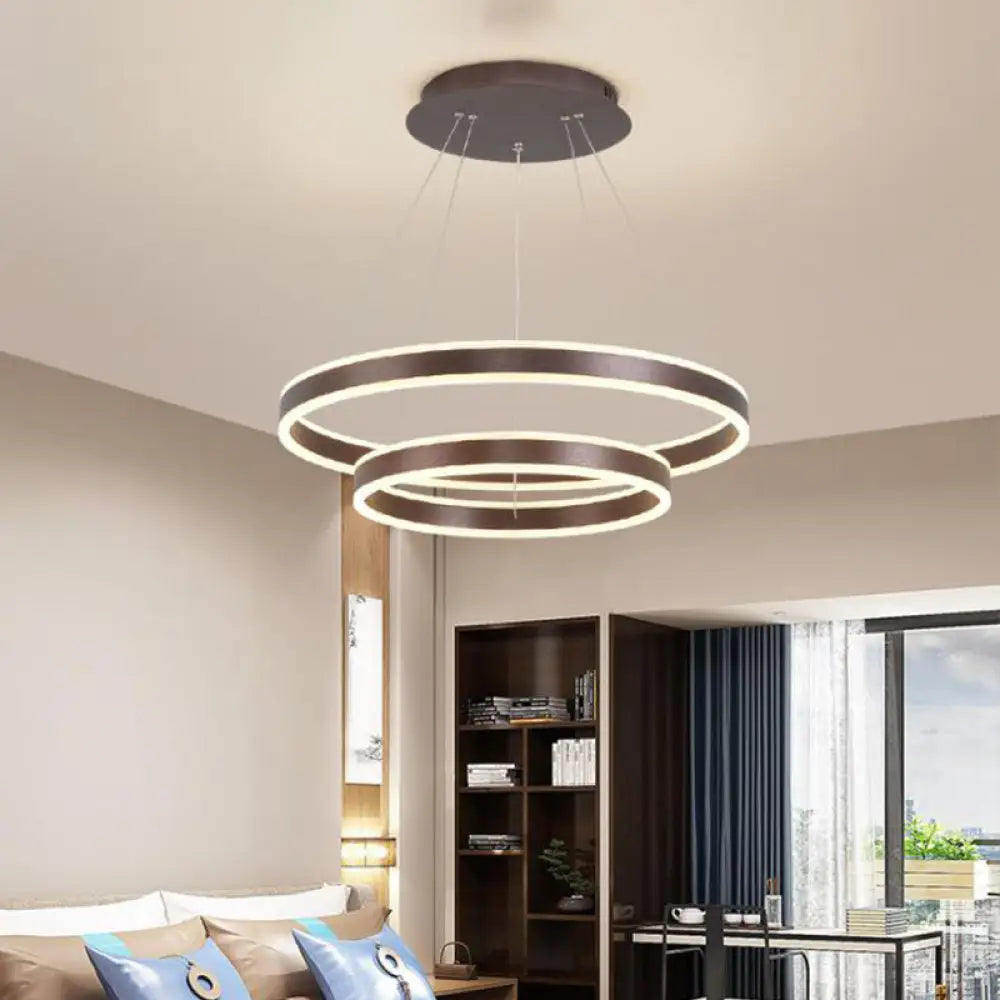 Hanging Pendant Metal Led Circle Chandelier Lamp - Simplicity 2/3-Tier Coffee Finish / 2 Tiers