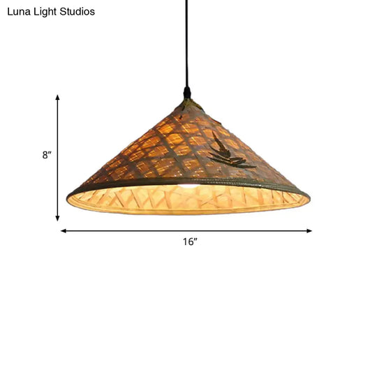 Hanging Rustic Bamboo Pendant Lamp With Hat-Shaped Shade - Perfect For Dining Tables!