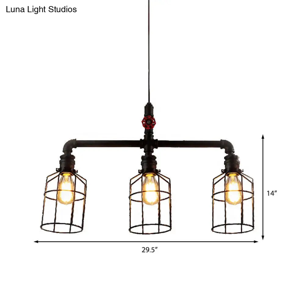 Hanging Rustic Wire Guard Pendant Light - 2/3 Lights Wrought Iron Aged Silver/Black