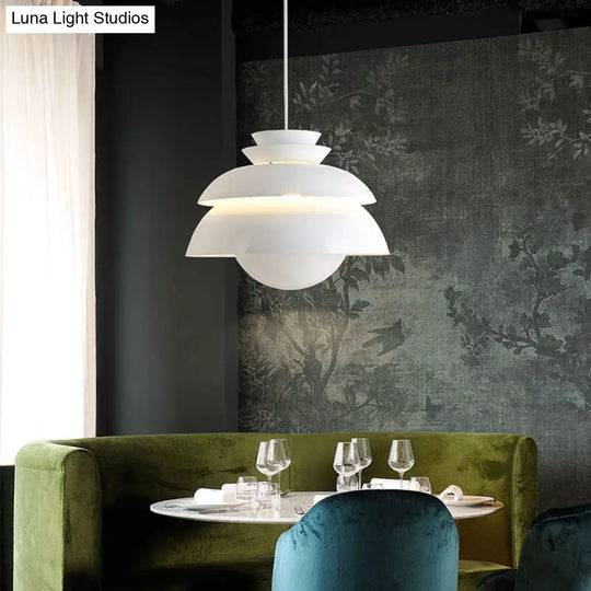 Hannah - White Tiered Hanging Light Contemporary Style 1-Light Metallic Pendant Lamp With Flared