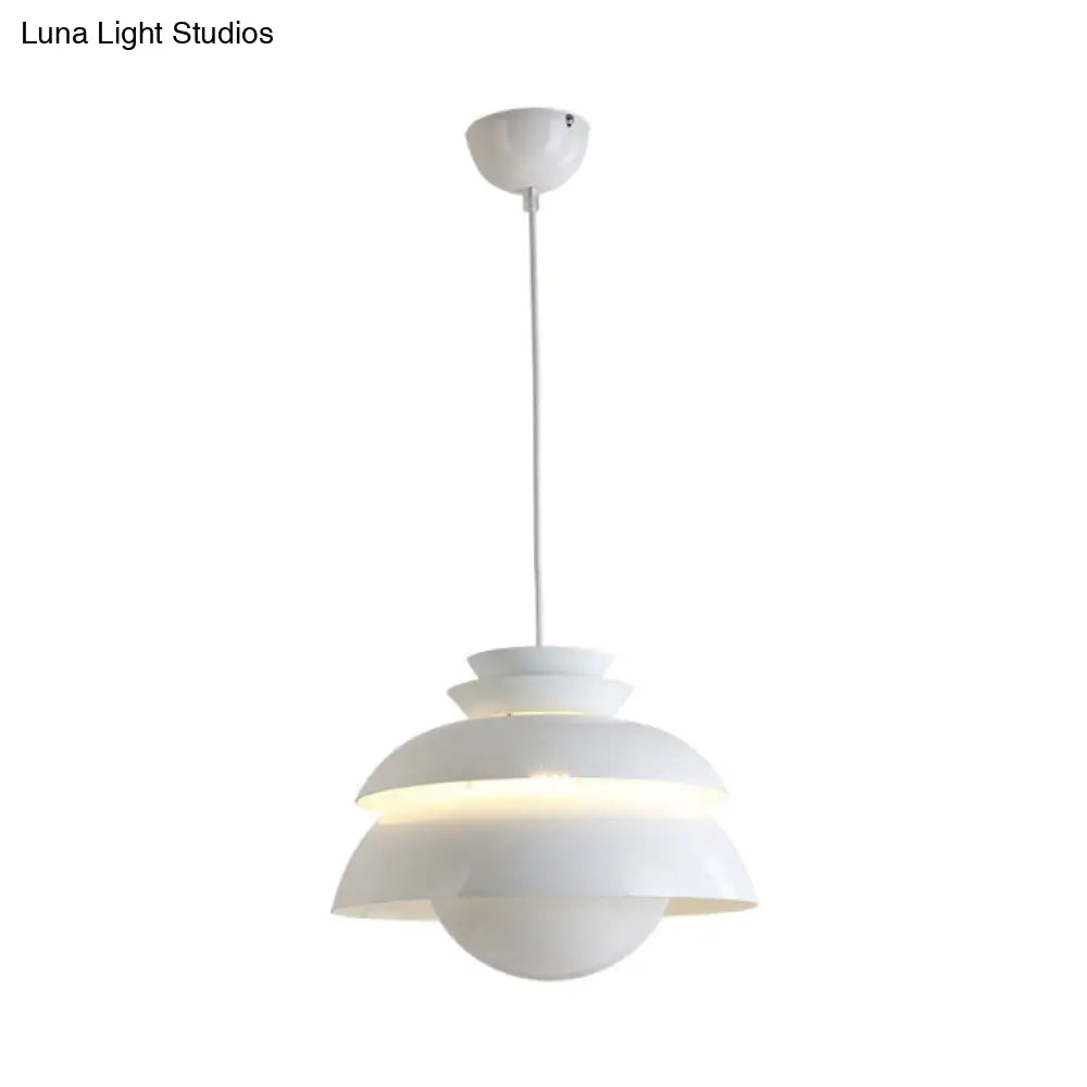 Hannah - White Tiered Hanging Light Contemporary Style 1-Light Metallic Pendant Lamp With Flared