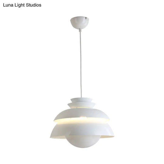 Hannah - White Tiered Hanging Light Contemporary Style 1-Light Metallic Pendant Lamp With Flared