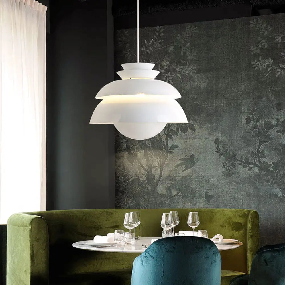 Hannah - White Tiered Hanging Light Contemporary Style 1-Light Metallic Pendant Lamp With Flared