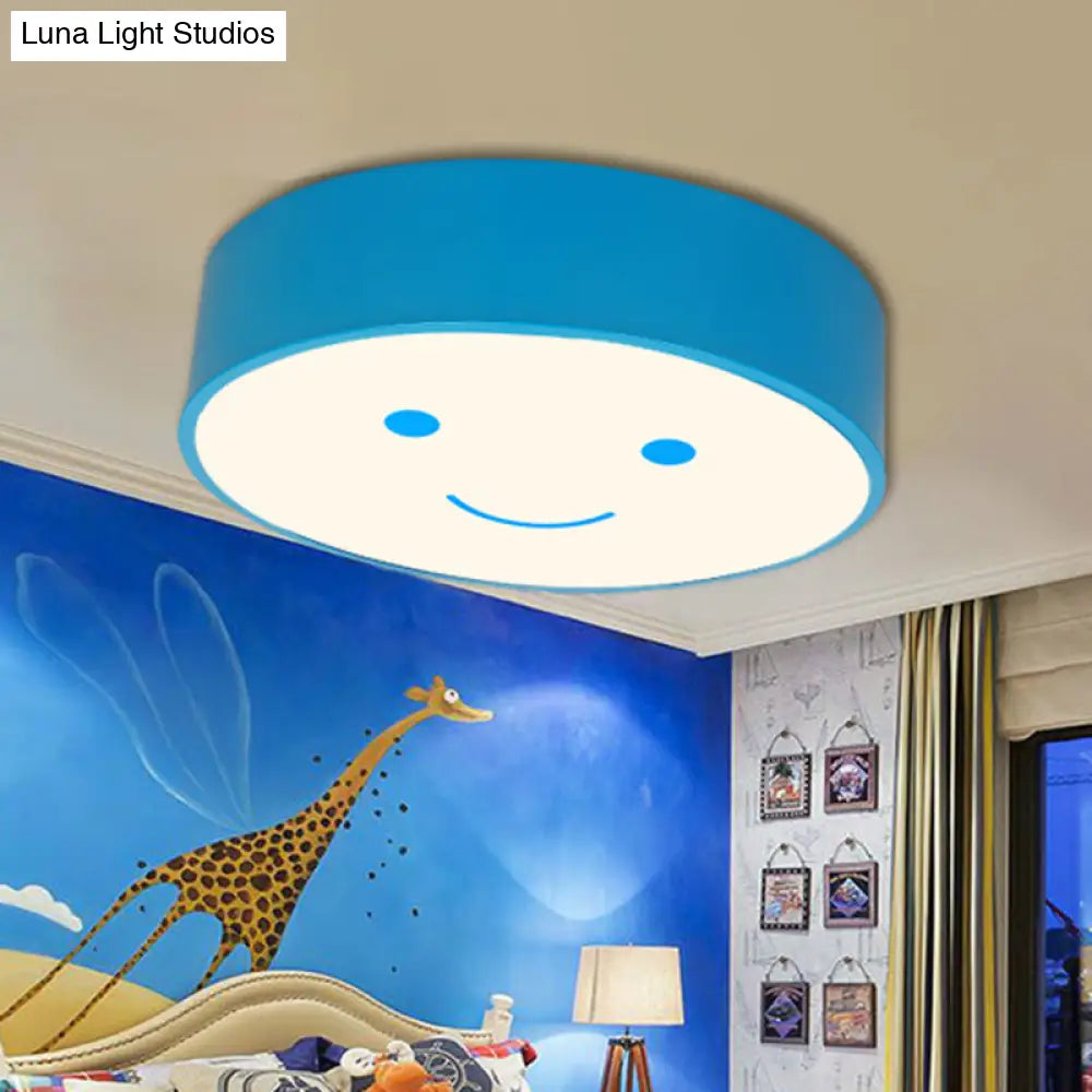 Happy Face Led Nursery Ceiling Light - Acrylic Flush Mount For Kids Blue / White