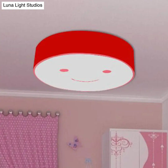 Happy Face Led Nursery Ceiling Light - Acrylic Flush Mount For Kids Red / White