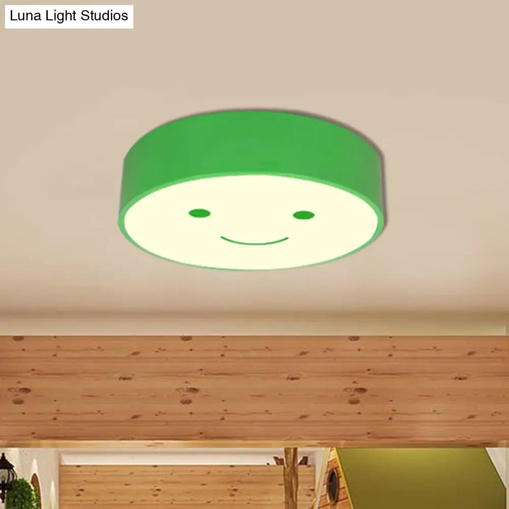 Happy Face Led Nursery Ceiling Light - Acrylic Flush Mount For Kids Green / White