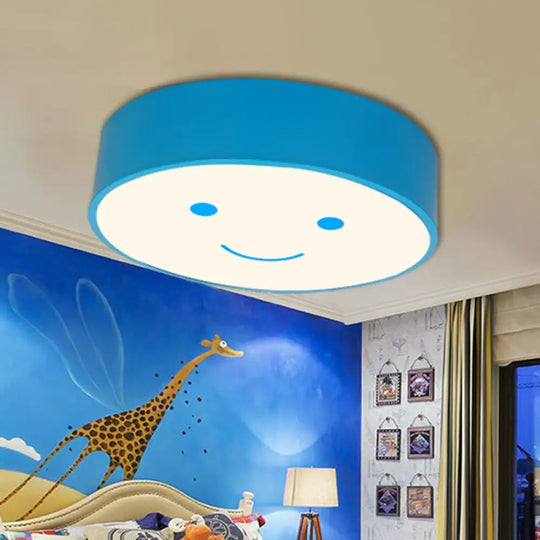 Happy Face Led Nursery Ceiling Light - Acrylic Flush Mount For Kids Blue / White