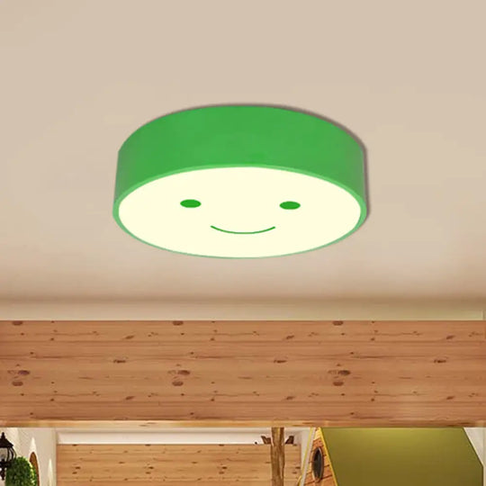 Happy Face Led Nursery Ceiling Light - Acrylic Flush Mount For Kids Green / White