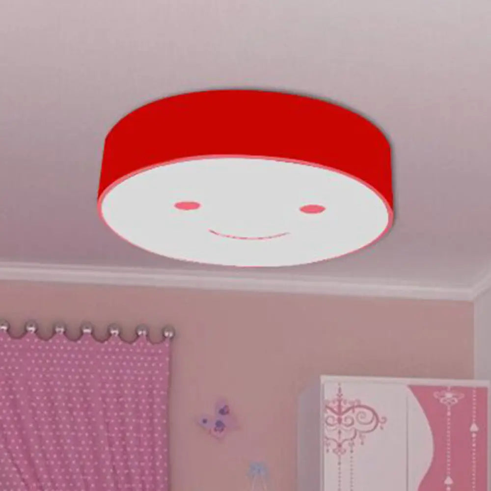 Happy Face Led Nursery Ceiling Light - Acrylic Flush Mount For Kids Red / White