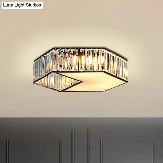 Harlequin Crystal Block Ceiling Light Fixture With 5 Minimalist Flush Lamp Heads In Black