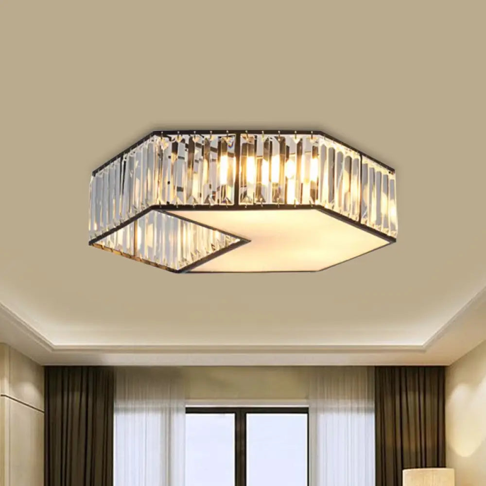 Harlequin Crystal Block Ceiling Light Fixture With 5 Minimalist Flush Lamp Heads In Black