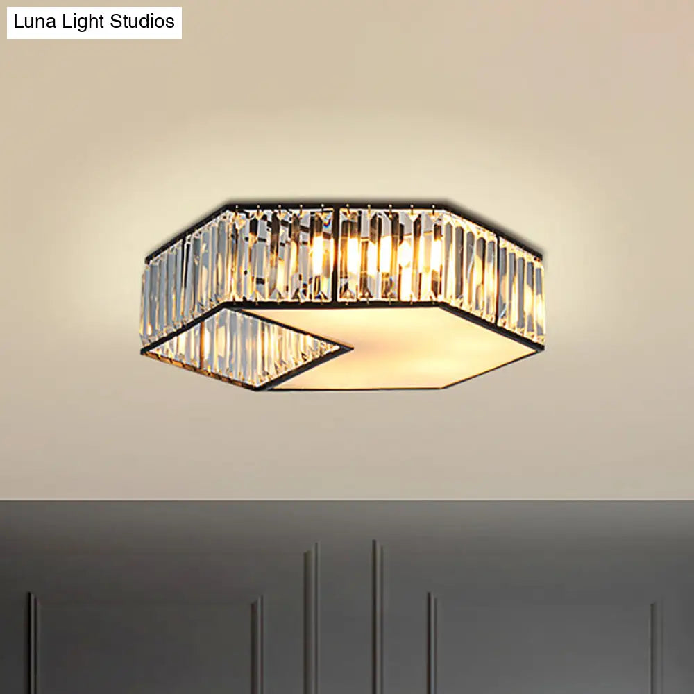 Harlequin Crystal Block Ceiling Light Fixture With 5 Minimalist Flush Lamp Heads In Black