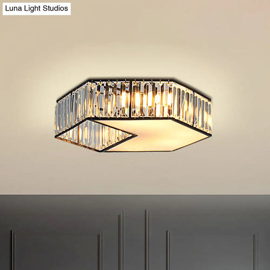 Harlequin Crystal Block Ceiling Light Fixture With 5 Minimalist Flush Lamp Heads In Black