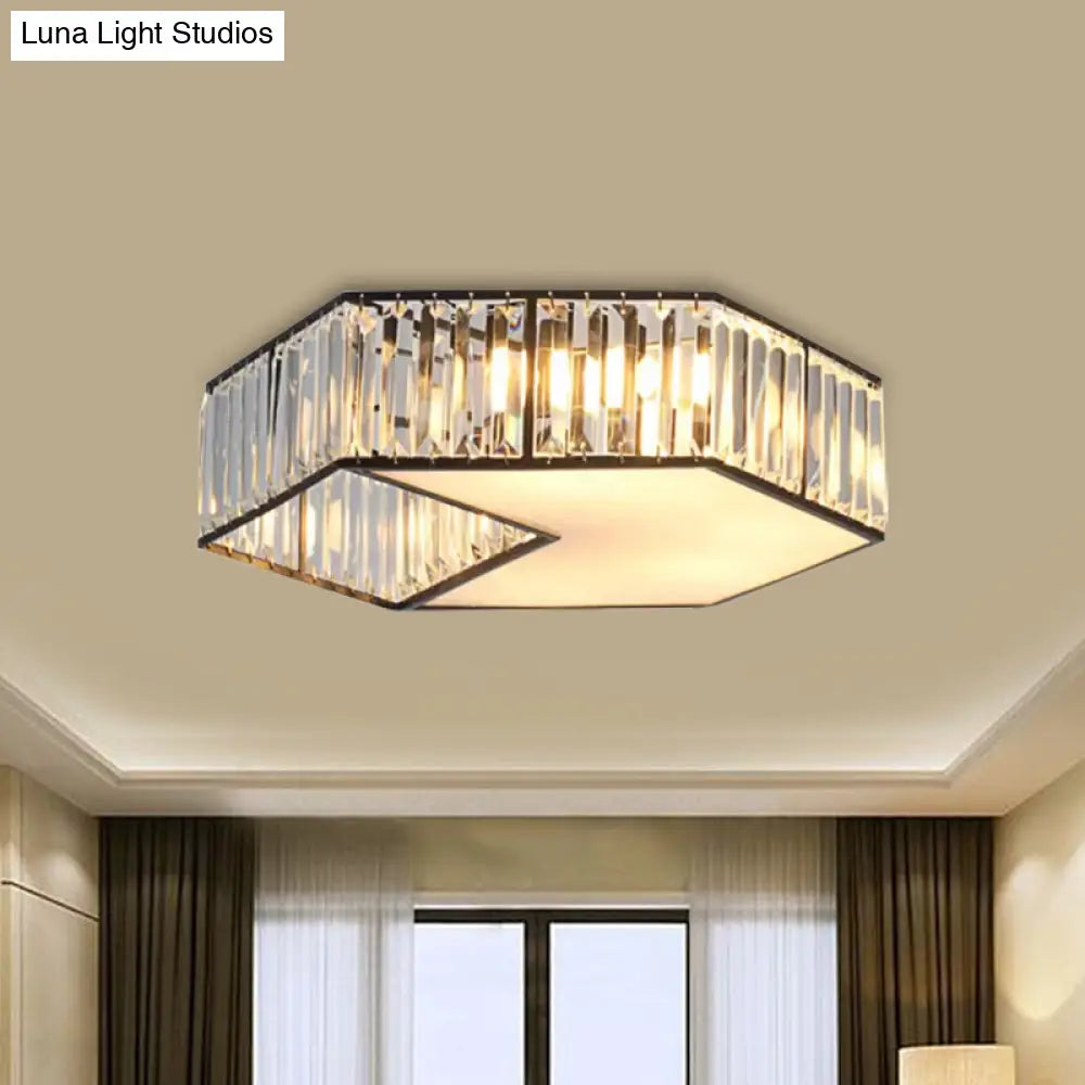 Harlequin Crystal Block Ceiling Light Fixture With 5 Minimalist Flush Lamp Heads In Black