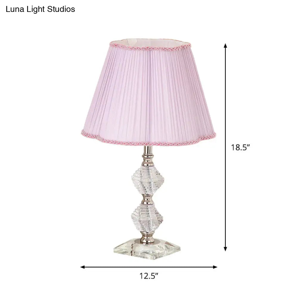 Contemporary Pink Fabric Flower Shade Reading Lamp With Crystal Base- 1 Light Night Table Lighting