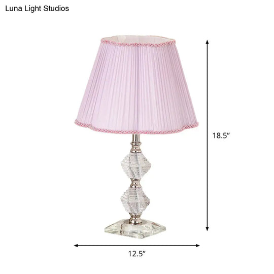 Contemporary Pink Fabric Flower Shade Reading Lamp With Crystal Base- 1 Light Night Table Lighting