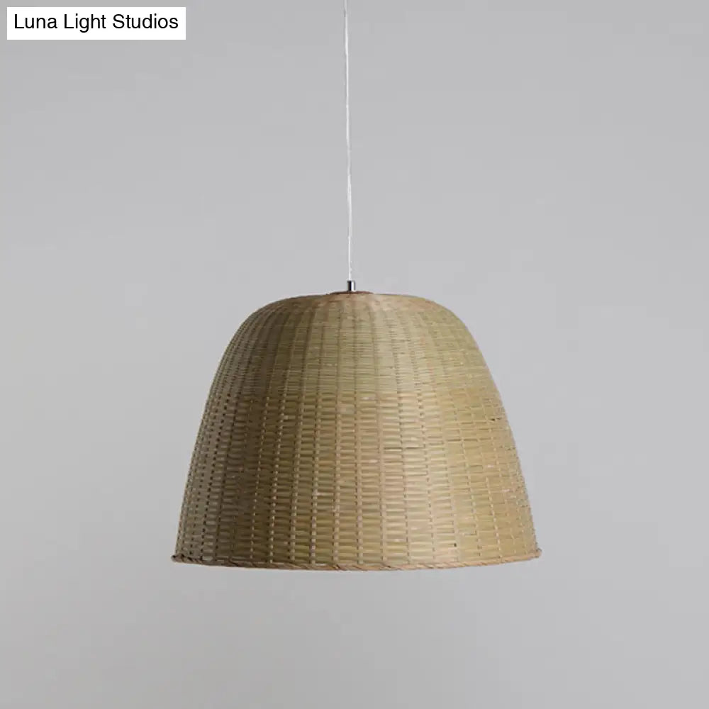 Head Tearoom Ceiling Lamp: Asian Flaxen Hanging Light With Bamboo Shade