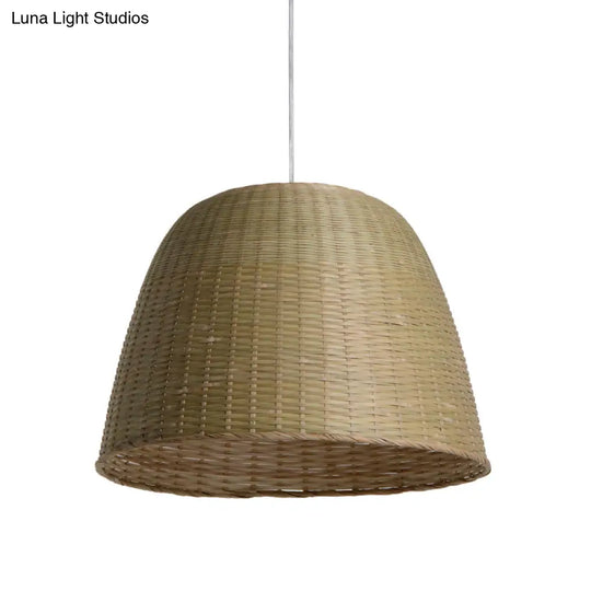 Head Tearoom Ceiling Lamp: Asian Flaxen Hanging Light With Bamboo Shade