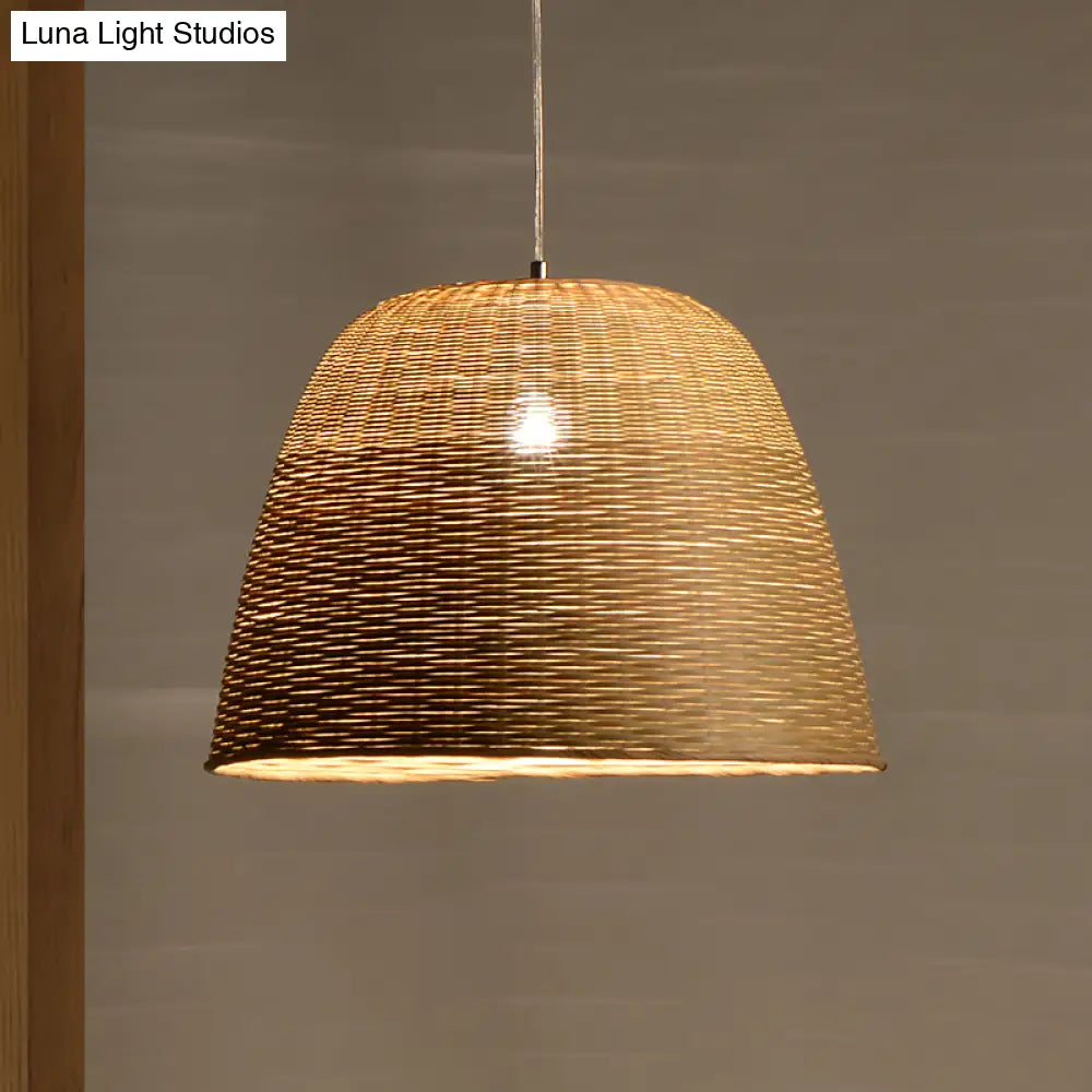 Head Tearoom Ceiling Lamp: Asian Flaxen Hanging Light With Bamboo Shade