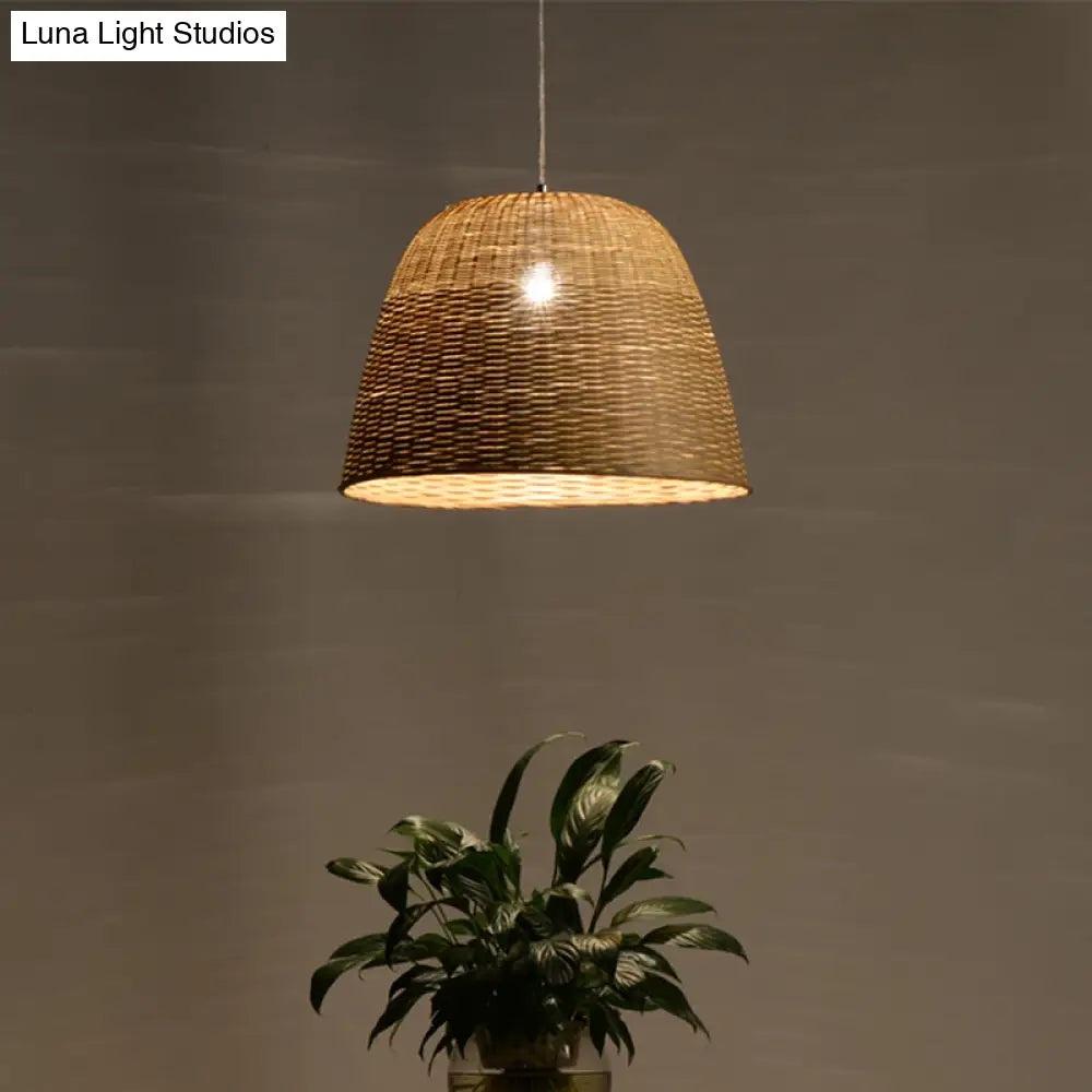 Head Tearoom Ceiling Lamp: Asian Flaxen Hanging Light With Bamboo Shade