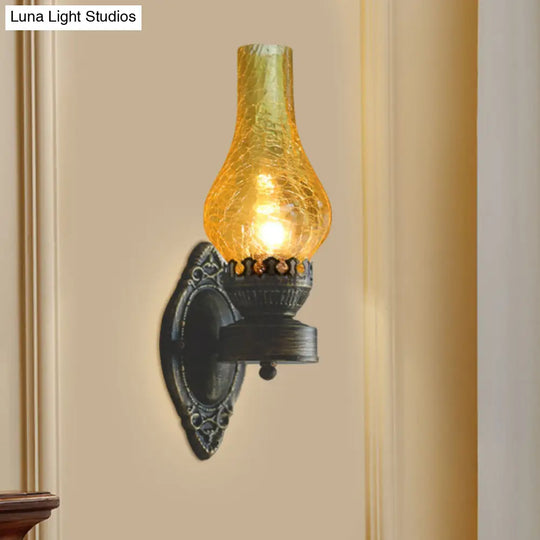 Head Vase Wall Lamp With Nautical Black Finish And Crackle Glass - Ideal For Lighting