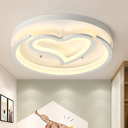Heart Acrylic Modern Round Ceiling Light For Bedroom Flush Mount White /
