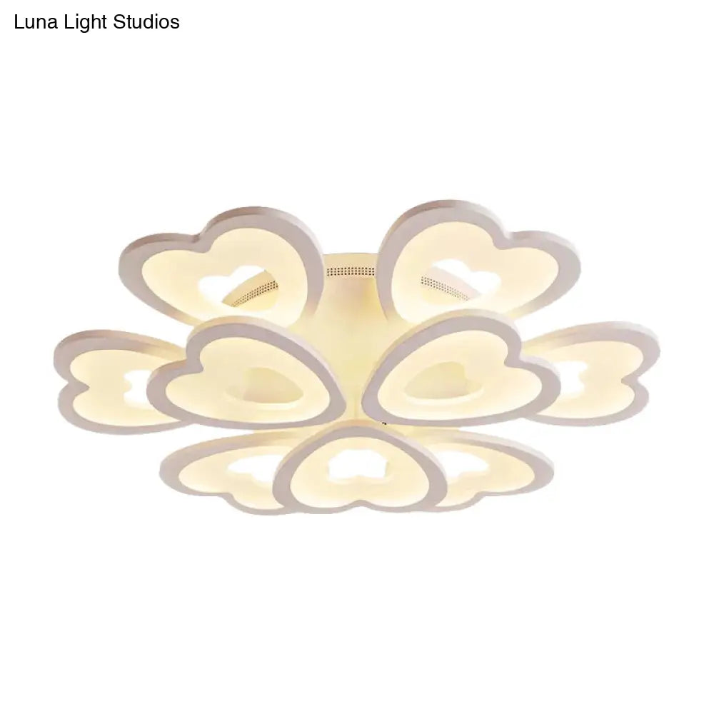 Heart Acrylic Shade Flush Mount Light For Bedroom - White Ceiling Lamp In Warm/White/Natural