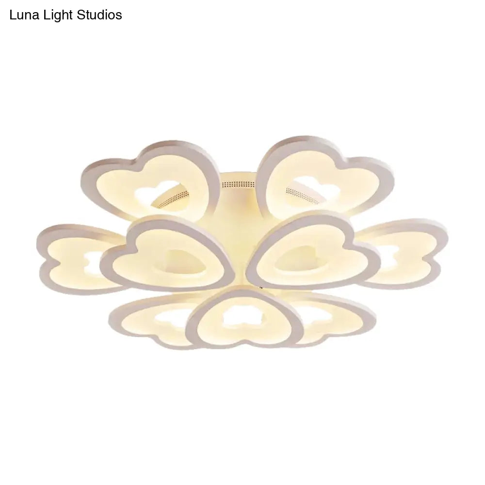 Heart Acrylic Shade Flush Mount Light For Bedroom - White Ceiling Lamp In Warm/White/Natural 9/12/15