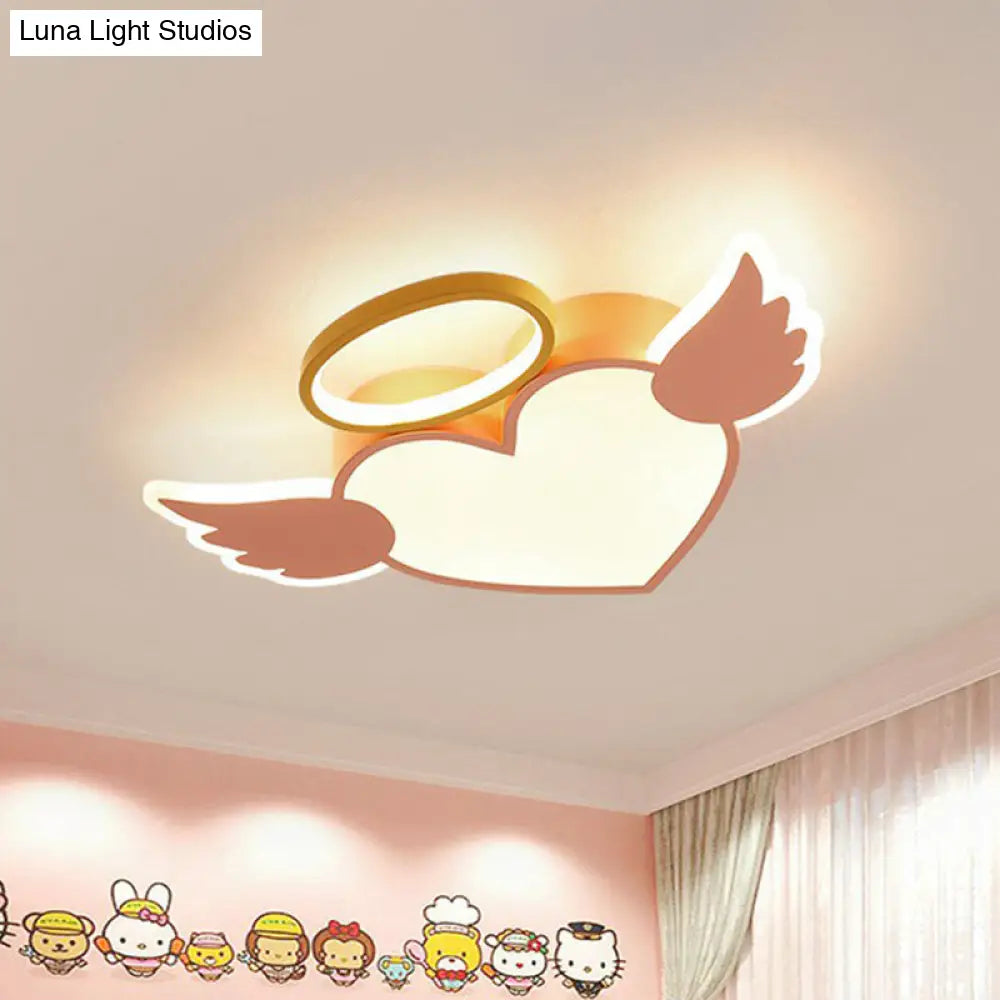 Heart Angel Led Flush Mount Ceiling Light For Kids Minimalist Acrylic Bedroom Pink / White