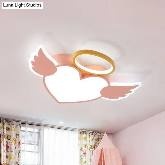 Heart Angel Led Flush Mount Ceiling Light For Kids Minimalist Acrylic Bedroom