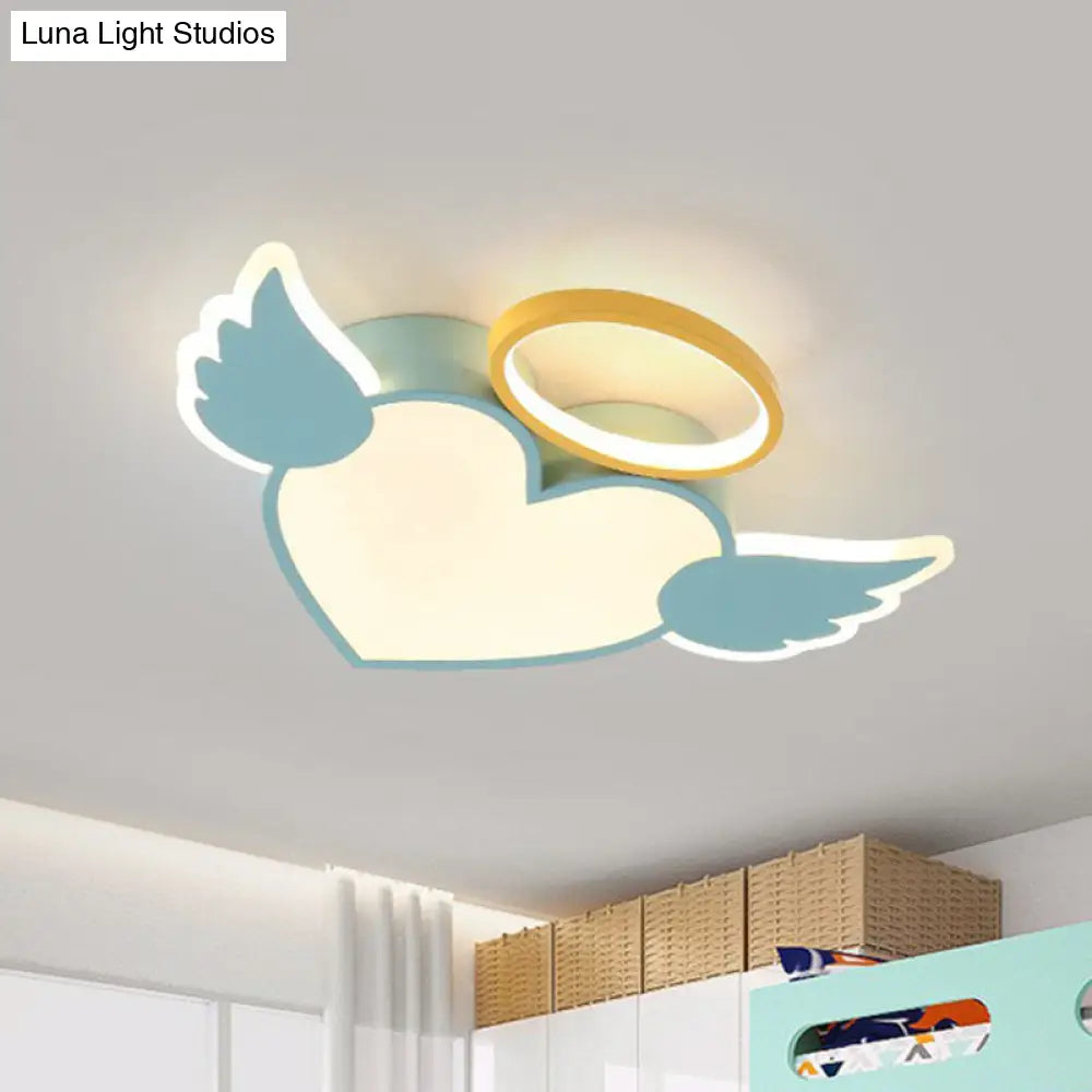 Heart Angel Led Flush Mount Ceiling Light For Kids Minimalist Acrylic Bedroom Blue / White