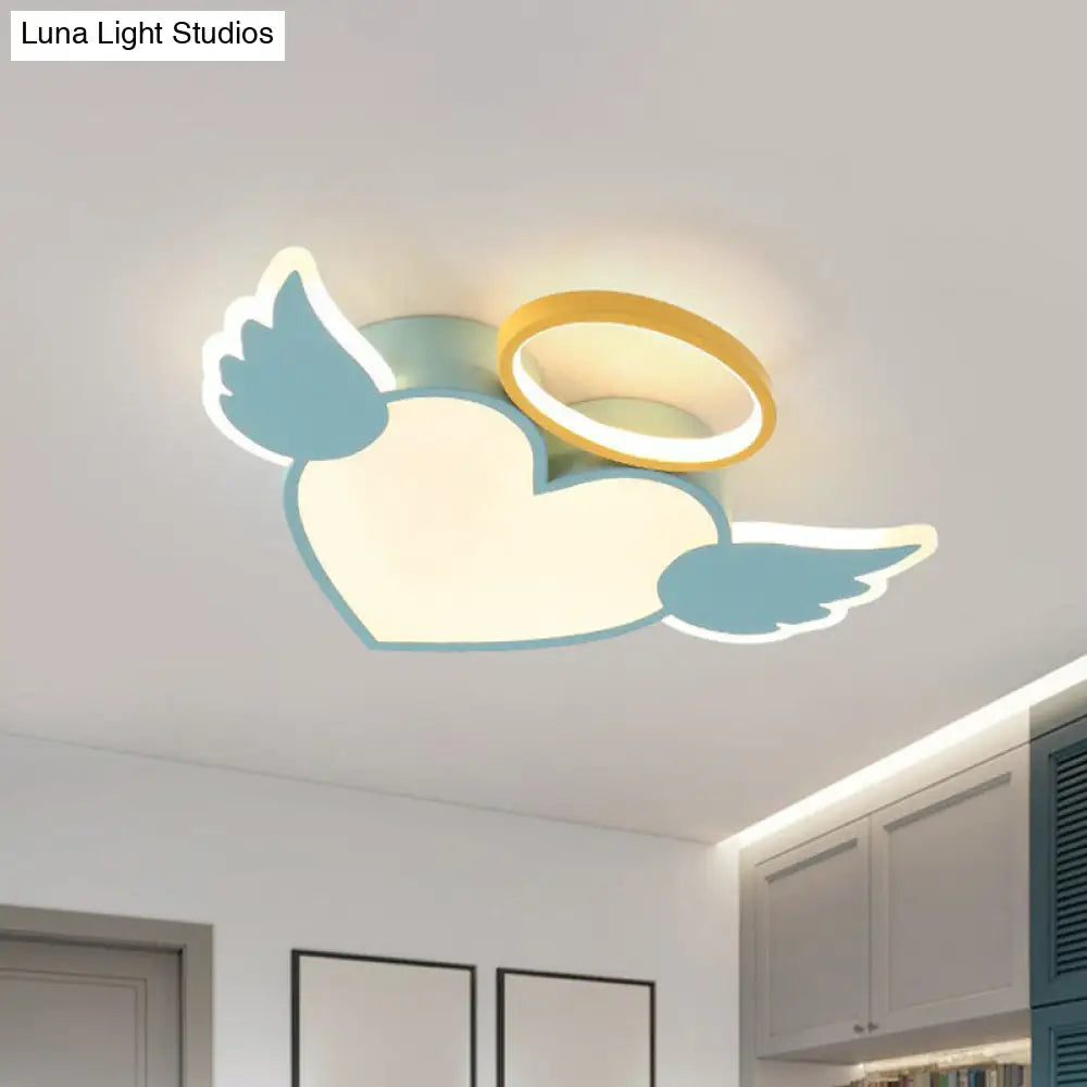 Heart Angel Led Flush Mount Ceiling Light For Kids Minimalist Acrylic Bedroom