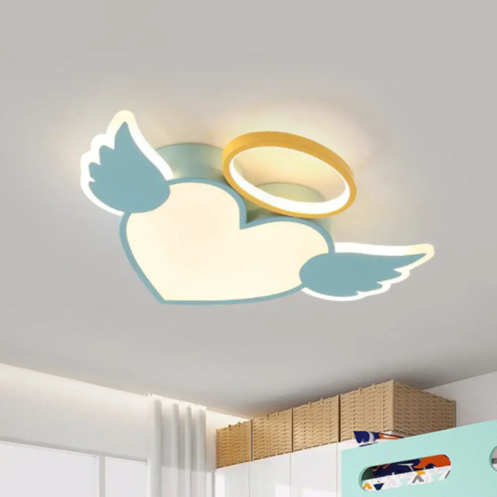 Heart Angel Led Flush Mount Ceiling Light For Kids’ Minimalist Acrylic Bedroom Blue / White