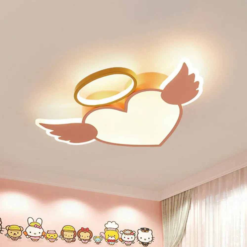 Heart Angel Led Flush Mount Ceiling Light For Kids’ Minimalist Acrylic Bedroom Pink / White