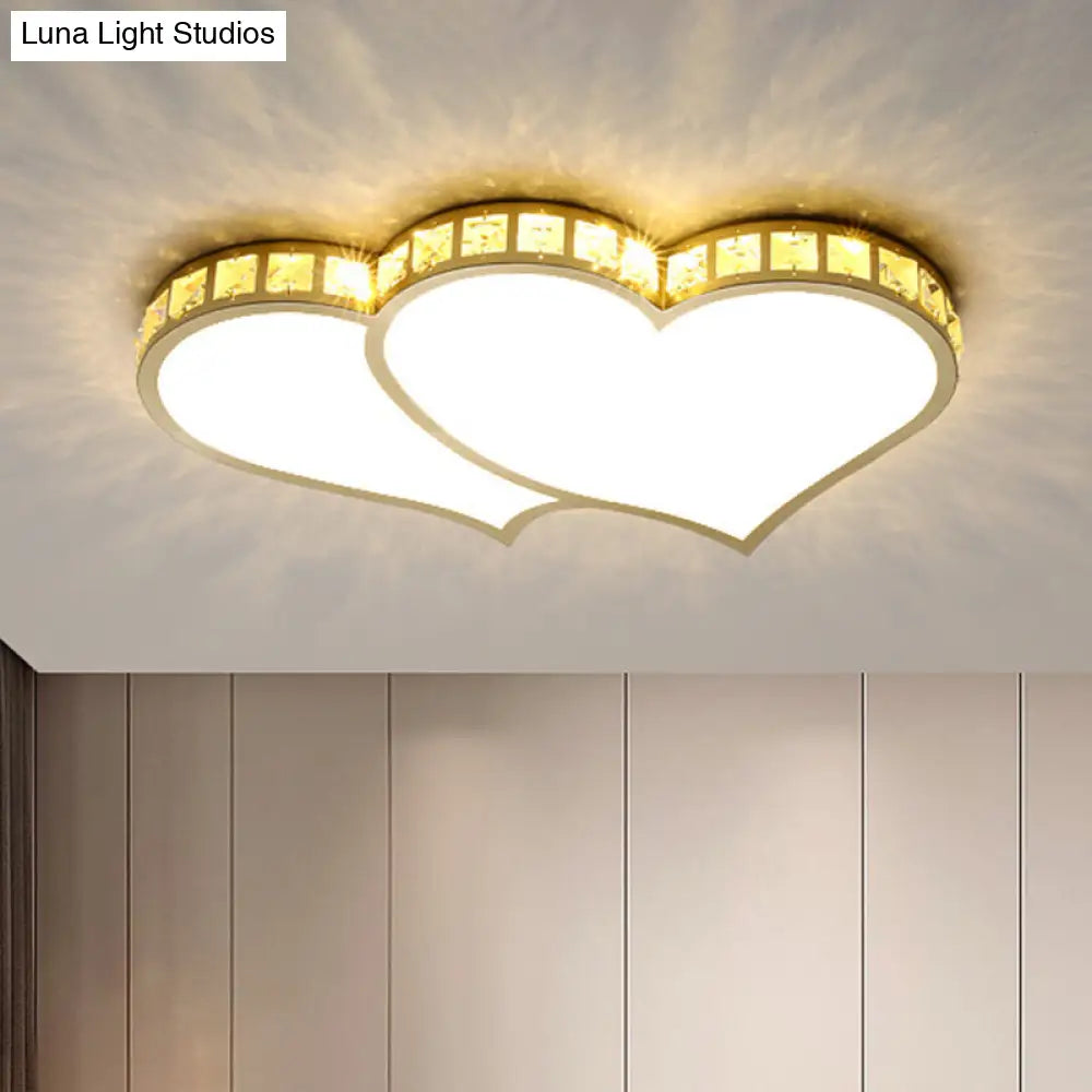 Heart Crystal Led Flush Lamp - Gold Ceiling Mount With Warm/White Light